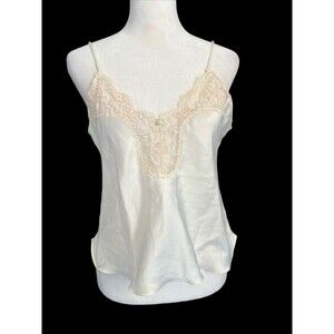 Vtg Gold Label Victoria's Secret Ivory Floral Lace Trim Cami Lingerie Sz S